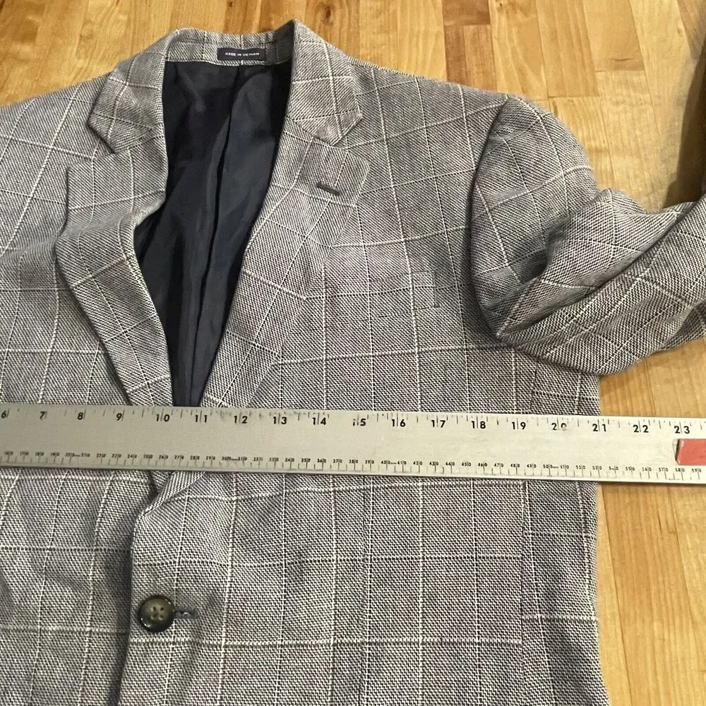 Stafford Blazer Classic Fit Linen Blend Windowpane Plaid Sport Coat 38R New‎